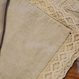 Beige Linen Tablecloth with Lace Trim